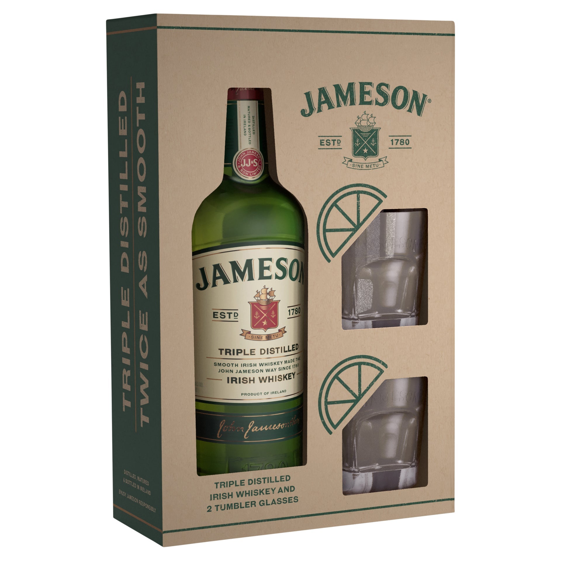 Jameson Irish Whiskey With 2 Tumbler Glasses Gift Pack 700mL