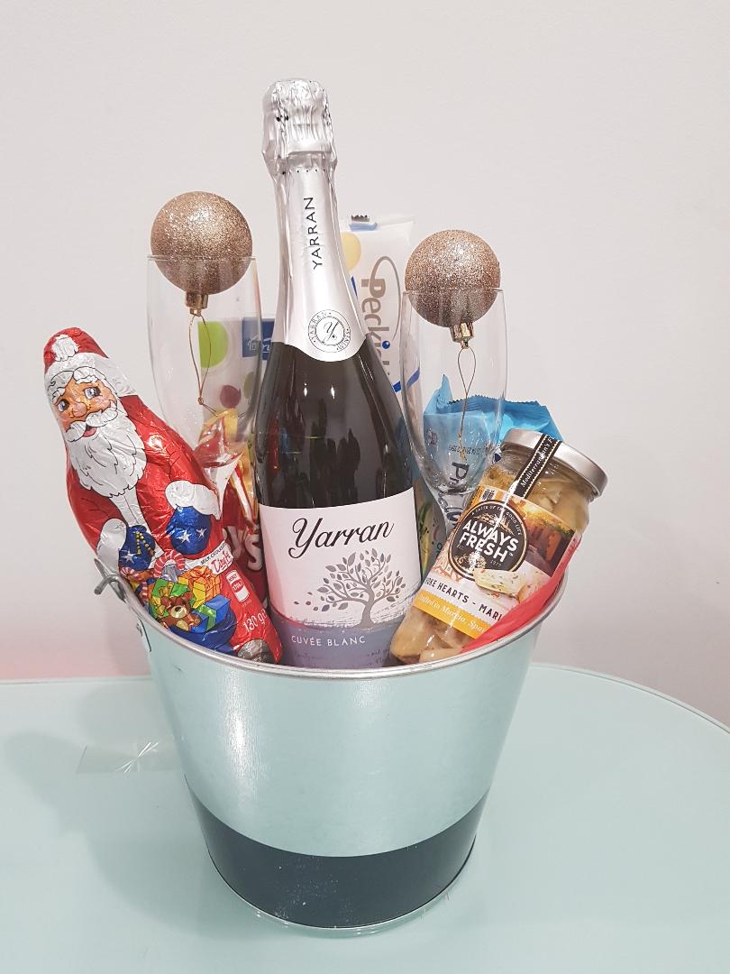 Bucket Full Of Wishes - Sparkling Wine With 2 Flutes, Chocolate And Cookies In A Tin Bucket