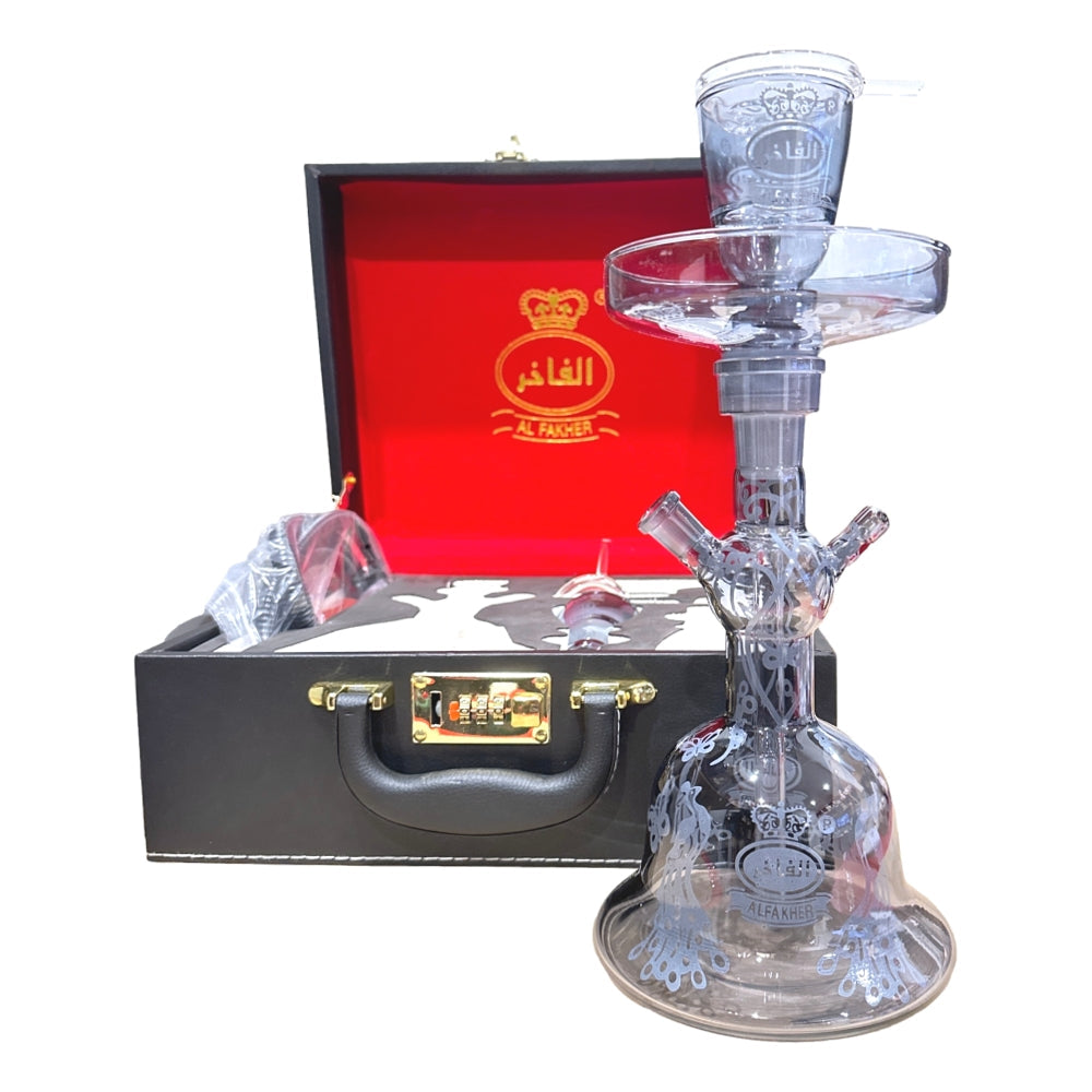 Al Fakher Black Glass Hookah Shisha Complete Set and Travel Case