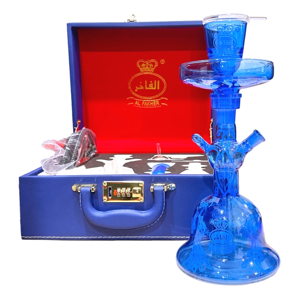 Al Fakher Blue Glass Hookah Shisha Complete Set and Travel Case