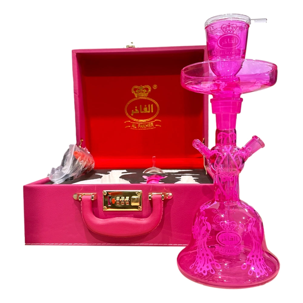 Al Fakher Pink Glass Hookah Shisha Complete Set and Travel Case