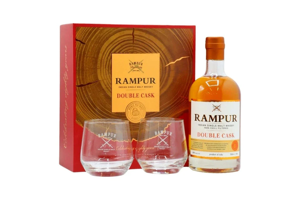 Rampur Double Cask 700 ml + Indri Indian Single Malt Whisky 700mL (Gift Pack Bundle)