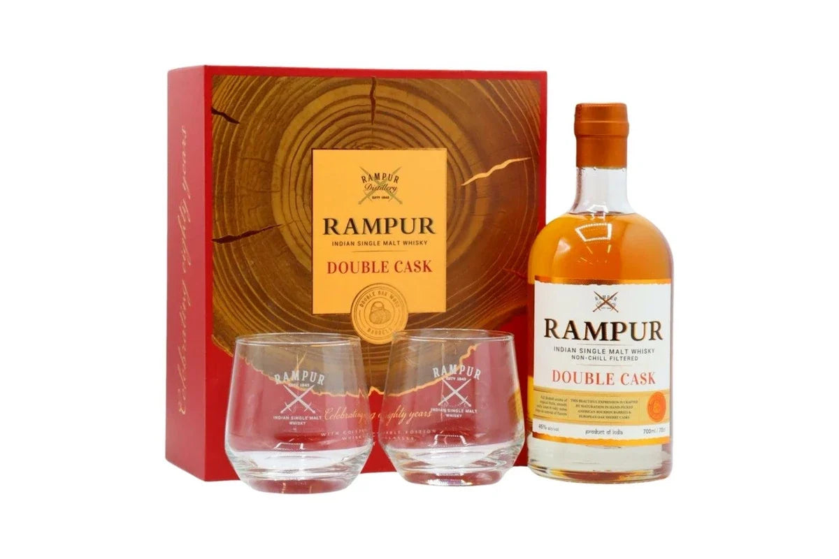 Rampur Double Cask 700 ml + Indri Indian Single Malt Whisky 700mL (Gift Pack Bundle)