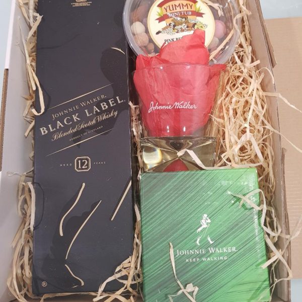 Black Magic Gift Box - Johnnie Walker Black Label with 2 Glasses, Chocolates and Nuts